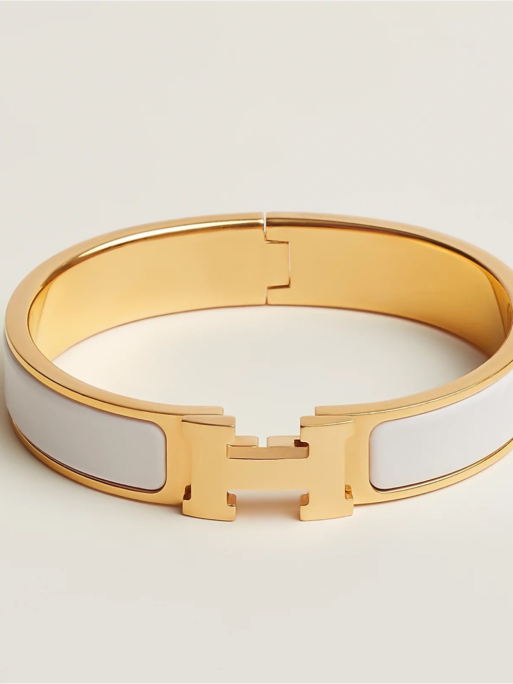 Gold and White Enamel click clac Bracelet